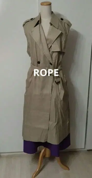 택 포함 새상품 ROPE 리본 혼방 트렌치 롱베스트 정가 49500엔