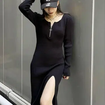 EVRIS 딥 슬릿 니트 원피스