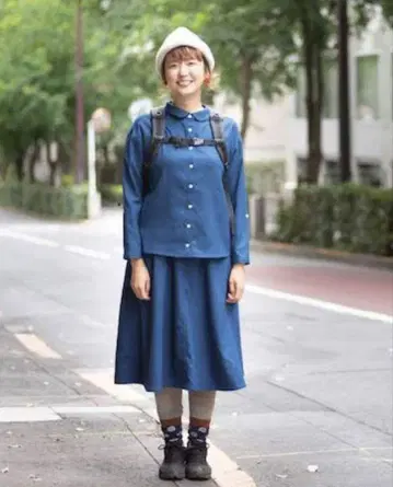 Marmot 네이비 긴팔 셔츠 롱 스커트 세트