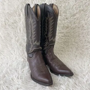 RANCHO 웨스턴 부츠 브라운 천연 가죽 자수 롱 24