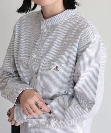 GEVACO 셔츠 옥스퍼드 밴드 카라 스탠드 카라 스트라이프