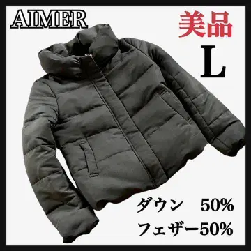 새상품급 AIMER 카키 하이넥 다운 페더 사이즈 L