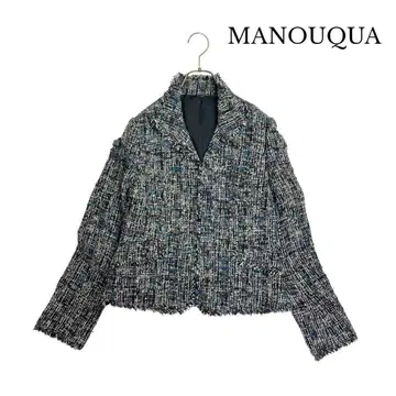 11T399 MANOUQUA 트위드 프린지 세레모니 자켓 M
