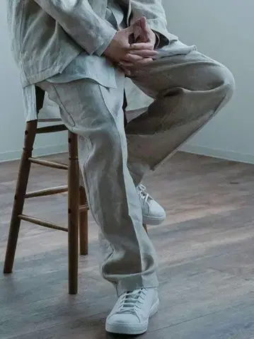 wafu 아마 내추럴 헤링본 무늬 팬츠