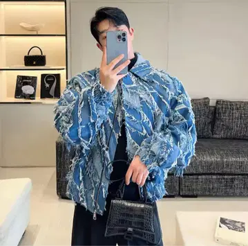 데님 자켓 프린지 숏 기장 한국 남성용