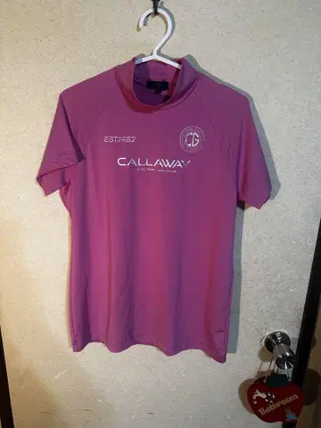 CALLAWAY 핑크 하이넥 반팔 셔츠