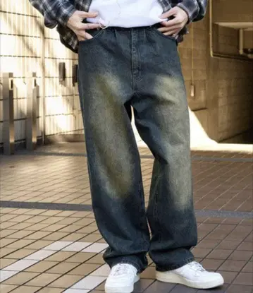 빈티지 라이크 오버다이 와이드 데님 팬츠 네이비 M