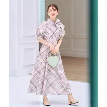 WILLSELECTION 사이드넥 리본 체크 원피스 MNT