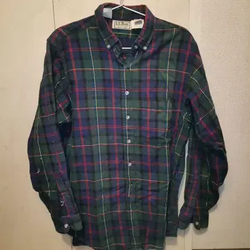 LL Bean 긴팔 셔츠 그린과 파랑 체크
