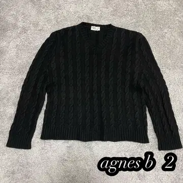 [ 프랑스제 ] agnes b 케이블 짜임 V넥 스웨터 블랙