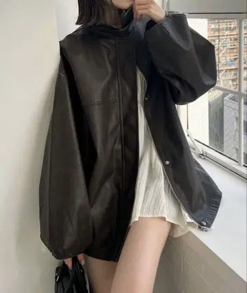 mystic 페이크 가죽 자켓 브라운 1