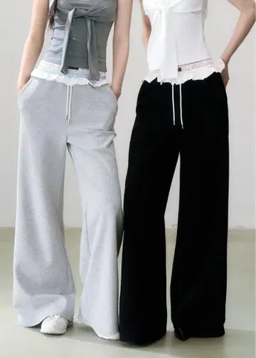 treaturself Double waist lace pants 블랙