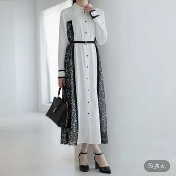 Andemiu 사이드 레이스 절개 셔츠 원피스