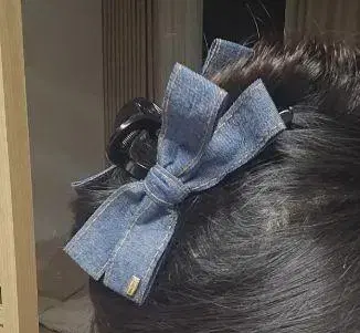 데님풍 리본 헤어 클립