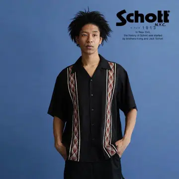 Schott 샷 LINE 2TONE SHIRT 반팔 셔츠 L 사이즈
