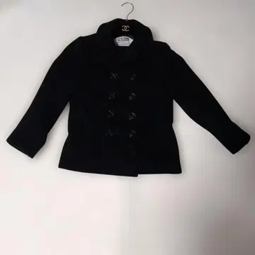 울 더블 브레스트 피 코트 블랙