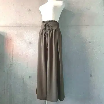 택 포함 새상품 레이스업 하이웨스트 와이드 팬츠 카키 그린 S~M