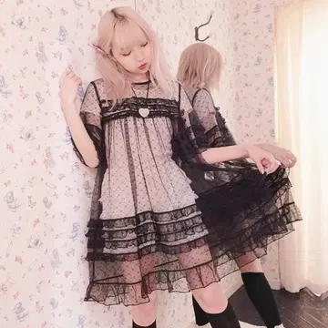 Katie 시스루 프릴 미니 원피스 블랙