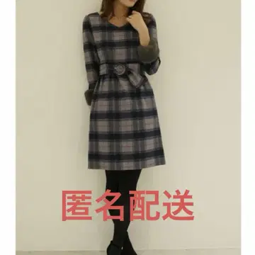 체크 소매 퍼 원피스 PROPORTION BODY DRESSING