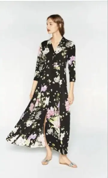 ZARA 꽃무늬 롱 셔츠 원피스 XS