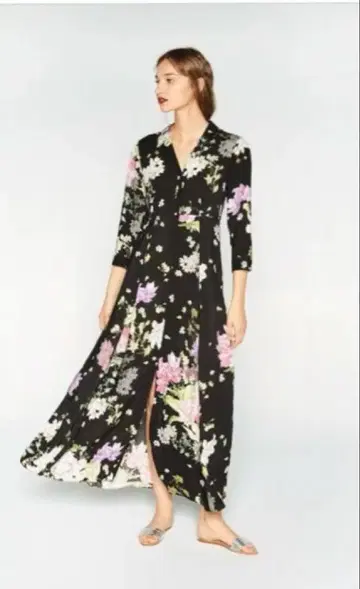 ZARA 꽃무늬 롱 셔츠 원피스 XS