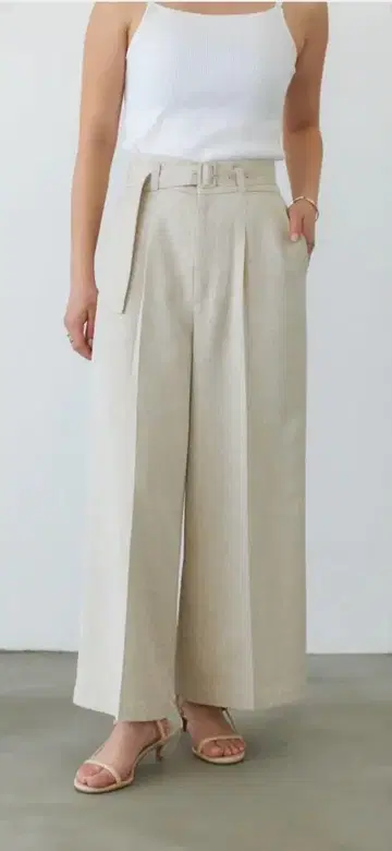 린넨 라이크 벨티드 와이드 팬츠