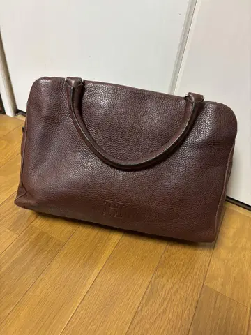 히로후 브라운 가죽 핸드백 미니 보스턴