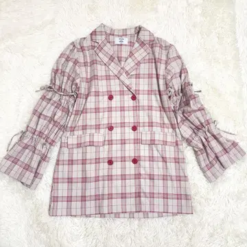 jouetie 슬리브 리본 자켓 미니 원피스 체크 무늬 핑크