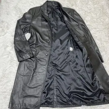 컨디션 최상 준맨 가죽 체스터 코트 카우 가죽 블랙 롱 기장