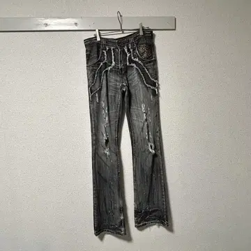 비주얼계 플레어 데님 데미지 가공