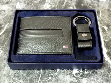 [ TOMMY HILFIGER ] 접이식 지갑 & 키링 가죽 블랙