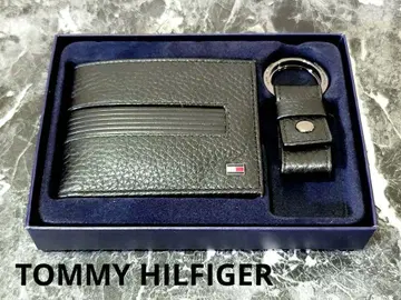 [ TOMMY HILFIGER ] 접이식 지갑 & 키링 가죽 블랙