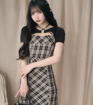 미셸 마카롱 앙상블 체크 원피스 프리 사이즈
