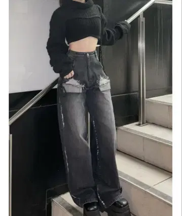 데미지 루즈 데님 팬츠