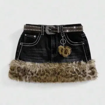 SHEIN 퍼 데님 스커트 M