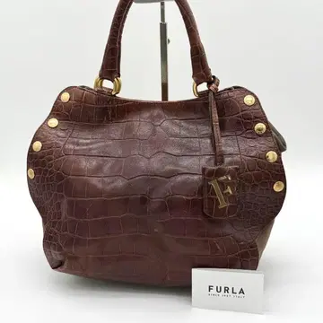 [고품질] FURLA 악어 엠보싱 핸드백 가죽 빈티지 브라운