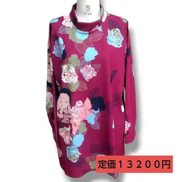 빨간색 마젠타 하이넥 꽃무늬 튜닉 루즈핏 LL 레오나르풍 핑크