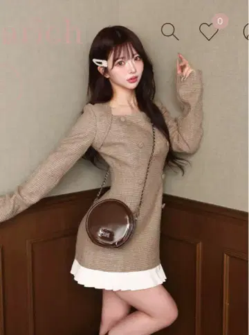 Darich 플리츠 도킹 트위드 미니 원피스 Free 사이즈 BRN