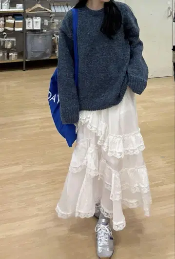 nugu 누구칸칸 레이스 롱 스커트 흰색 화이트