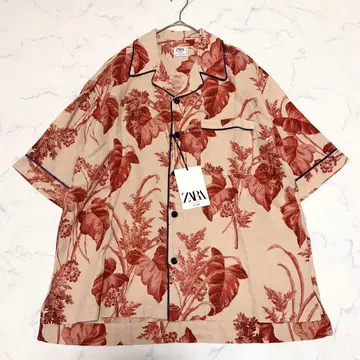 ZARA 린넨코튼 올 패턴 셔츠 파이핑 XL 보타니컬
