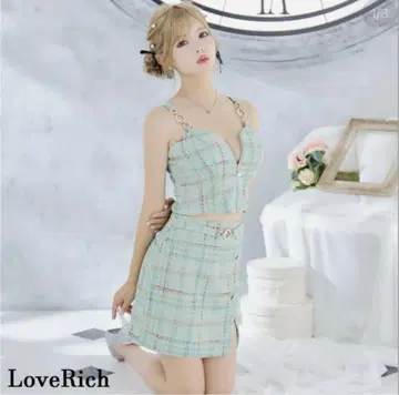 LoveRich 스카이블루 체크 슬립 드레스