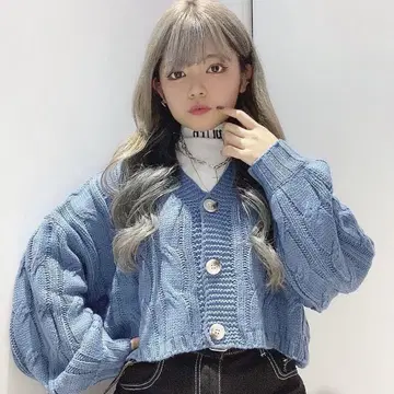 블루 케이블 짜임 가디건 숏 기장 volcan&aphrodite
