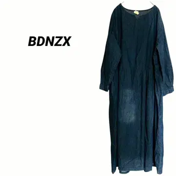 3070M BDNZX 긴팔 원피스 데님 맥시 길이 플레어 청바지 블루