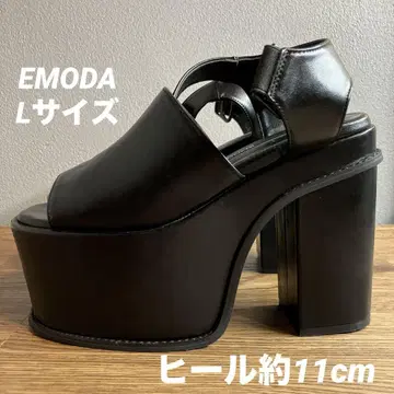 EMODA 통굽 샌들 힐 11cm 블랙 가죽