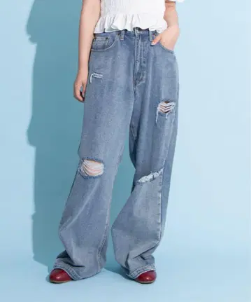 punyus 데미지 데님 배기 팬츠 사이즈 2