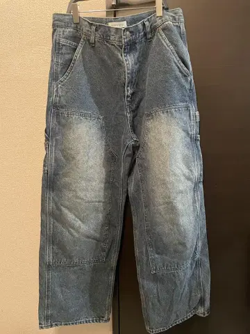 FREAK'S STORE 스트레이트 실루엣 와이드 더블니 데님 L