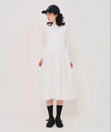티나 조준 허리 셔링 코튼 원피스 화이트