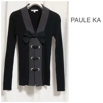 새상품급 PAULE KA 울100 리본 V넥 리브 니트 S 폴카