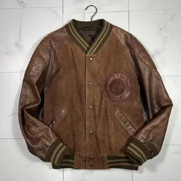 90s 올 가죽 바시티 자켓 블루종 소가죽 다크 브라운 L
