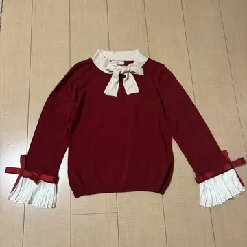 새상품급 Cherry Ann 리본 포함 니트 F 보르도 체리앤